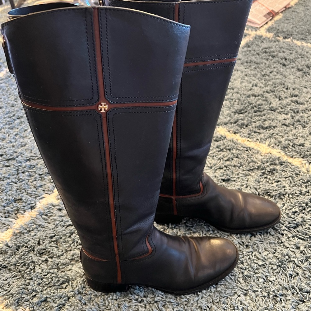 Tory Burch Boots. Black with brown inlay. Size 10